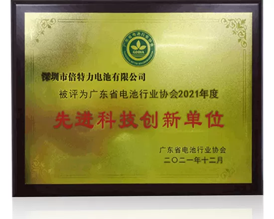 Advanced Technology Innovation Unit of GuangDong Battery Industry
Association in 2021